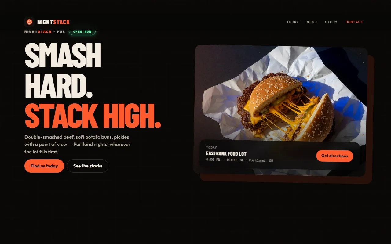 Nightstack website, dark hero with the smash headline
